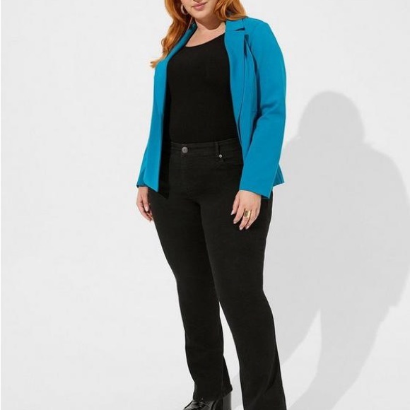 Torrid Size 3 Turquoise Blue Chelsea Studio Luxe Ponte Blazer Ruched 3/4 Sleeves - Picture 5 of 5